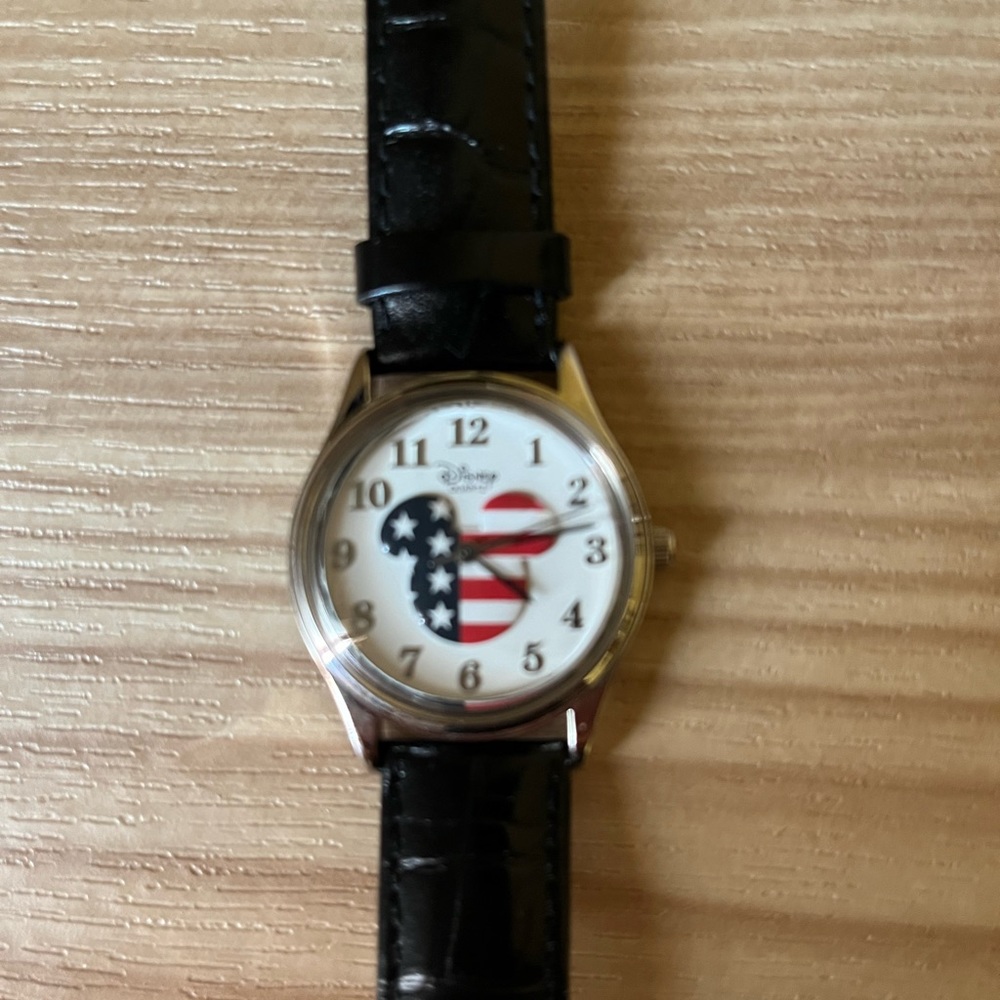 Disney Vintage Time Works Mickey Mouse Patriot Leather Watch